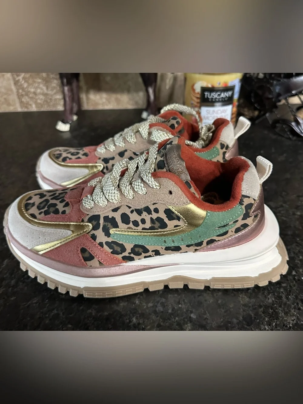 Blowfish Malibu Leo Retro Chunky Leopard Print Sneakers in Pink & Tan